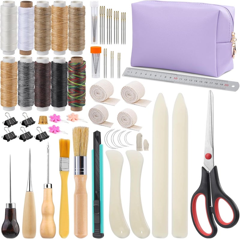 JUPEAN 65 Pcs Book Binding Kits Book Binding Materials Bone Folder Tool Bookbinding Supplies with 10 Waxed Thread Paper Awl Binding Ribbon and Bag for Storage - Image 1